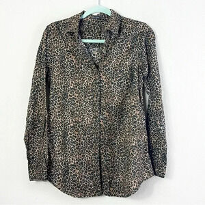 J. McLaughlin Cheetah Leopard Animal Print Button Down Blouse Dress Shirt Size S